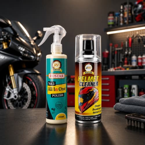 RUSTAR Motorcycle Care Combo - All In One Polish 250ml + Helmet Cleaner