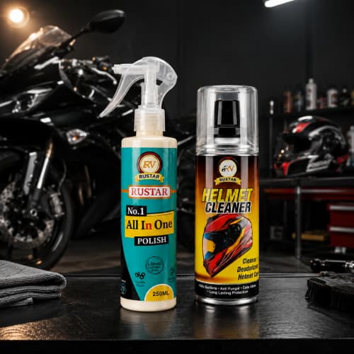 RUSTAR Motorcycle Care Combo - All In One Polish 250ml + Helmet Cleaner