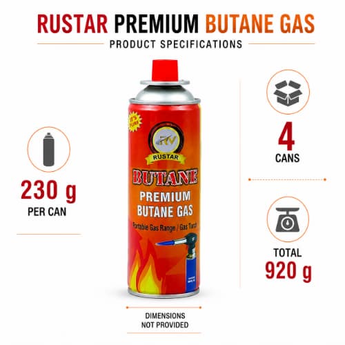 RUSTAR Premium Butane Gas 230g x 4 Cans