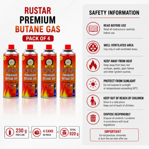 RUSTAR Premium Butane Gas 230g x 4 Cans
