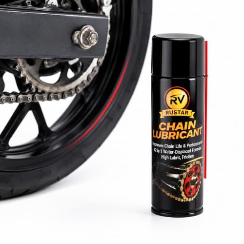 RUSTAR Motorcycle Chain Cleaning Kit | 150ml Chain Cleaner + 150ml Chain Lubricant + 250ml Bike Polish with Brush & Sponge