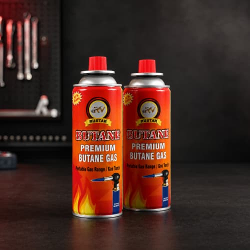 RUSTAR Premium Butane Gas 230g x 2 Cans | Portable Butane Gas Canister Pack