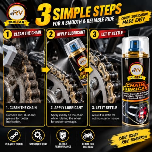 Rustar Chain Lubricant Spray for Bike & Motorcycle | 500ml × 2 Pack
