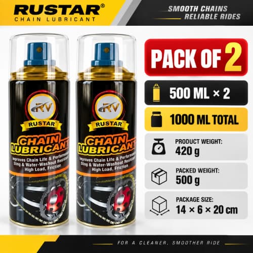 Rustar Chain Lubricant Spray for Bike & Motorcycle | 500ml × 2 Pack
