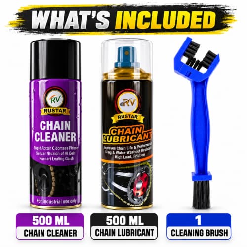 Rustar Chain Cleaner & Chain Lubricant Combo with Cleaning Brush 500ml + 500ml