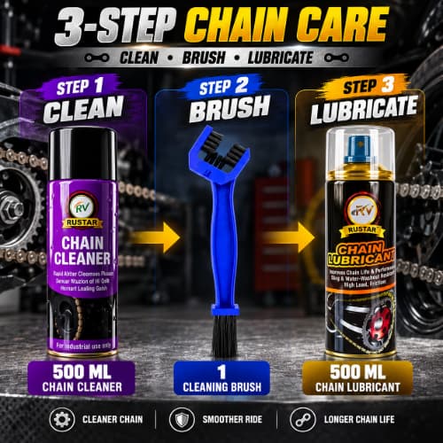 Rustar Chain Cleaner & Chain Lubricant Combo with Cleaning Brush 500ml + 500ml