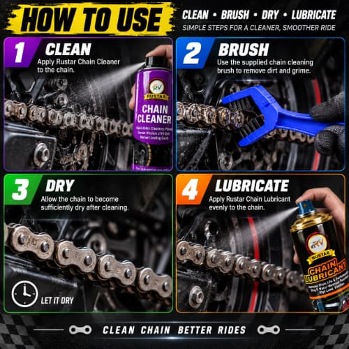 Rustar Chain Cleaner & Chain Lubricant Combo with Cleaning Brush 500ml + 500ml