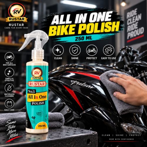 Rustar Complete Bike Care Combo – 500ml Chain Lubricant + 500ml Chain Cleaner + 250ml Bike Polish + Brush + Sponge