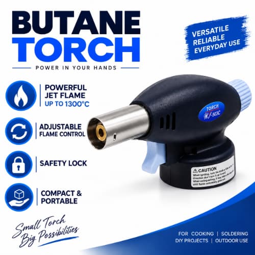 Rustar Butane Gas Torch Lighter – Refillable Adjustable Flame Blow Torch for Cooking, BBQ, Soldering & DIY