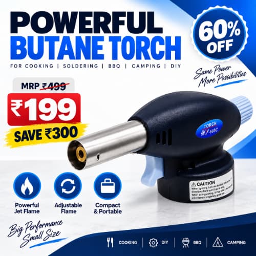 Rustar Butane Gas Torch Lighter – Refillable Adjustable Flame Blow Torch for Cooking, BBQ, Soldering & DIY