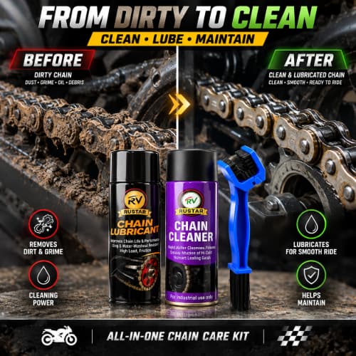 Rustar Chain Care Kit – Chain Cleaner & Lubricant 150ml Each with Cleaning Brush